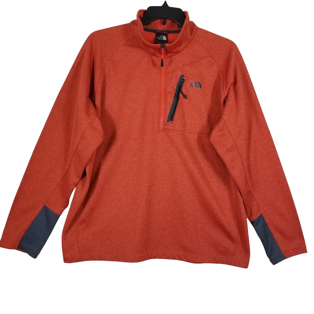 The North Face Mens XXL Quarter Zip Fleece Pullover Rust Orange Heathered Jacket